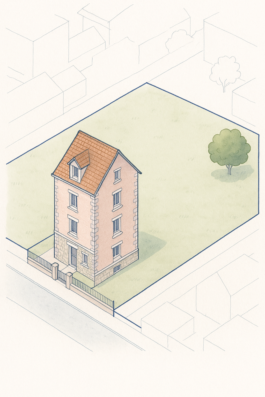 Maison Aulnay Vieux Pays vue actuelle — F5 110 m² sur 4 niveaux avec sous-sol