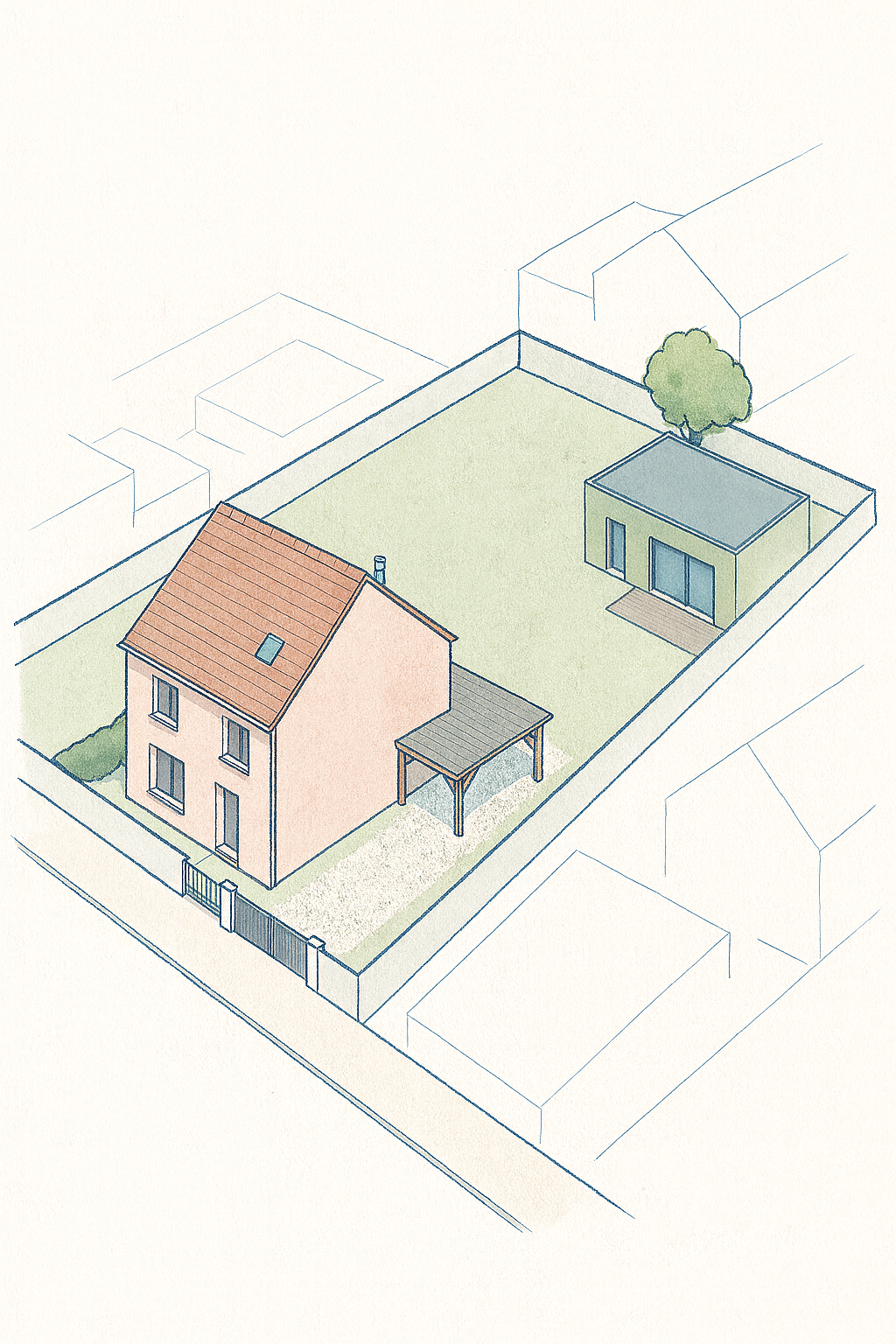 Pavillon Bondy Mare à la Veuve — projection après division : F6 conservé + T2 indépendant 40 m² créé en fond de parcelle