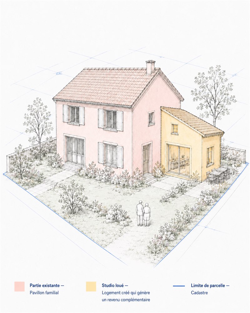 Pavillon familial avec studio loué mis en lumière — la solution Réhabiter pour rester chez soi tout en générant un revenu complémentaire